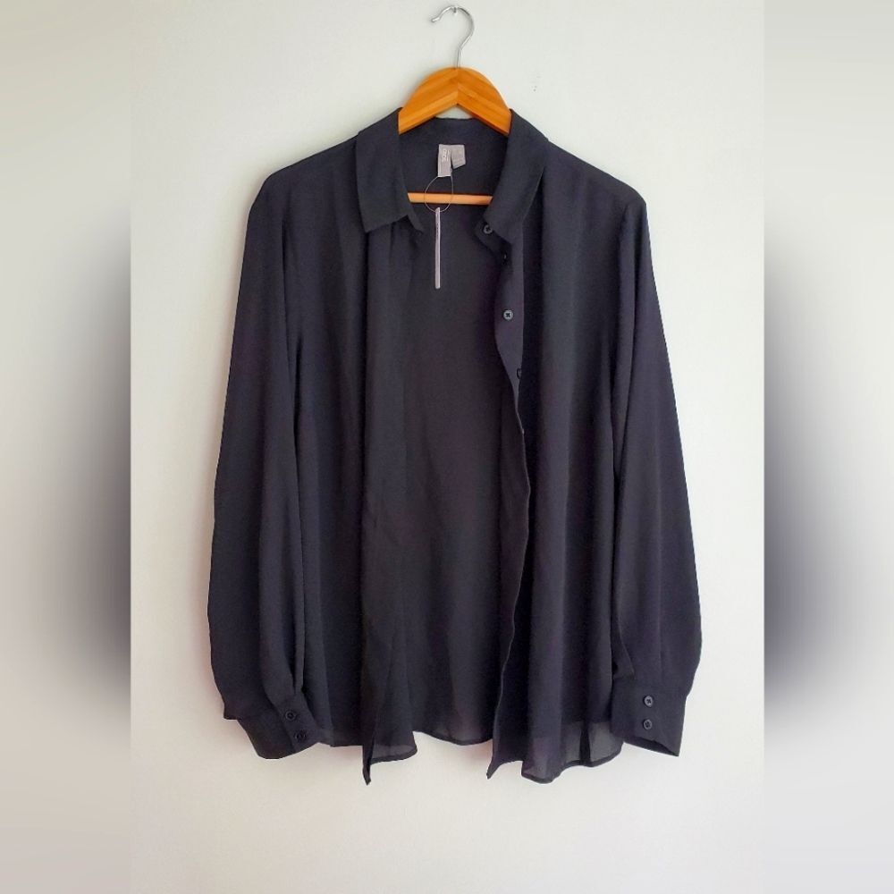 ASOS NWT Curve sheer black button up  collard  long sleeve blouse size US 14